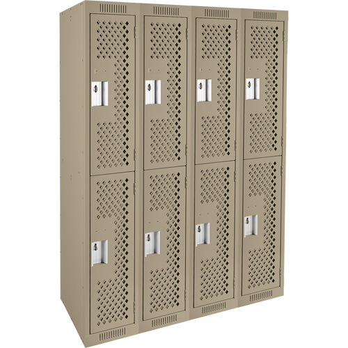 Clean Line Lockers, 2 -tier, Bank of 4, 48" x 12" x 72", Steel, Beige, Rivet (Assembled), Perforated Mukwa Safety Services