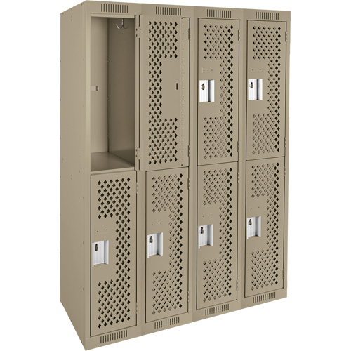 Clean Line Lockers, 2 -tier, Bank of 4, 48" x 12" x 72", Steel, Beige, Rivet (Assembled), Perforated Mukwa Safety Services