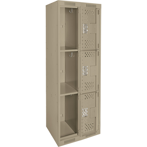Clean Line Lockers, 3 -tier, Bank of 2, 24" x 12" x 72", Steel, Beige, Rivet (Assembled), Perforated Mukwa Safety Services