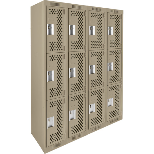 Casiers Clean Line, 3 niveaux, Bloc de 4, 48" x 12" x 72", Acier, Beige, Rivet (assembl&eacute;), Perfor&eacute; Mukwa Safety Services