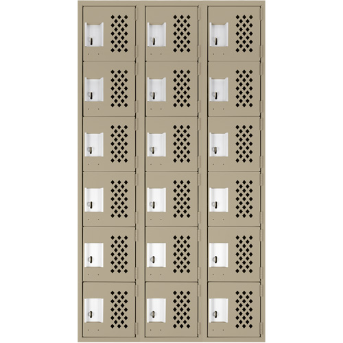 Assembled Lockerettes Clean Line Perforated Economy Lockers, 6 -tier, Bank of 3, 18" x 72" x 12", Steel Mukwa Safety Services