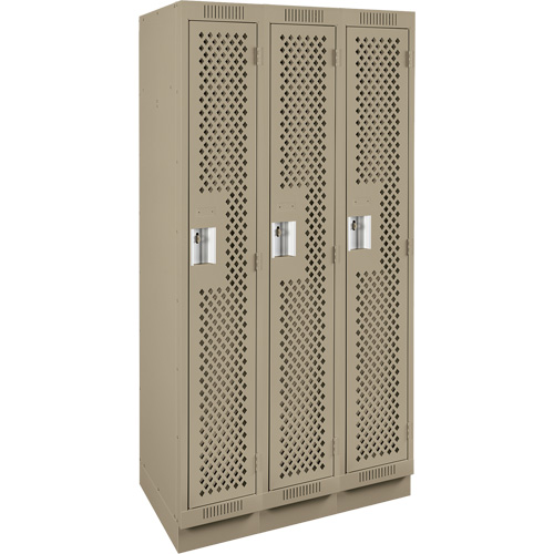 Clean Line Lockers, Bank of 3, 36" x 18" x 76", Steel, Beige, Rivet (Assembled), Perforated Mukwa Safety Services
