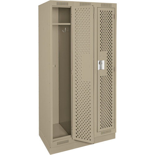 Clean Line Lockers, Bank of 3, 36" x 18" x 76", Steel, Beige, Rivet (Assembled), Perforated Mukwa Safety Services