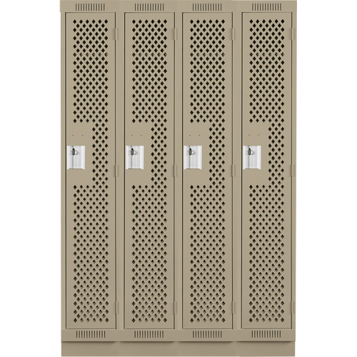 Clean Line Lockers, Bank of 4, 48" x 18" x 76", Steel, Beige, Rivet (Assembled), Perforated Mukwa Safety Services