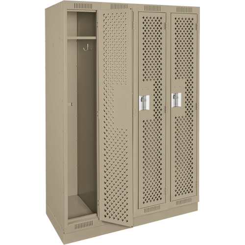 Clean Line Lockers, Bank of 4, 48" x 18" x 76", Steel, Beige, Rivet (Assembled), Perforated Mukwa Safety Services