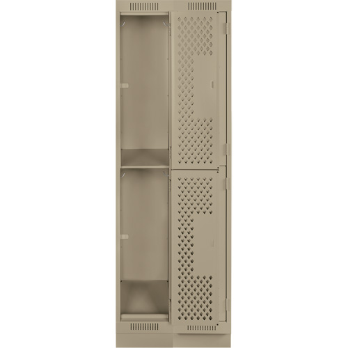 Clean Line Lockers, 2 -tier, Bank of 2, 24" x 15" x 76", Steel, Beige, Rivet (Assembled), Perforated Mukwa Safety Services
