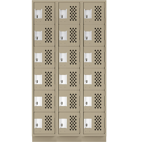 Assembled Lockerettes Clean Line Perforated Economy Lockers, 6 -tier, Bank of 3, 18" x 72" x 12", Steel Mukwa Safety Services
