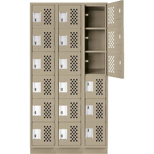 Assembled Lockerettes Clean Line Perforated Economy Lockers, 6 -tier, Bank of 3, 18" x 72" x 12", Steel Mukwa Safety Services
