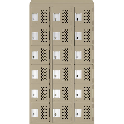 Clean-Line Perforated Lockerette, 6 -tier, Bank of 3, 15" x 72" x 12", Steel Mukwa Safety Services