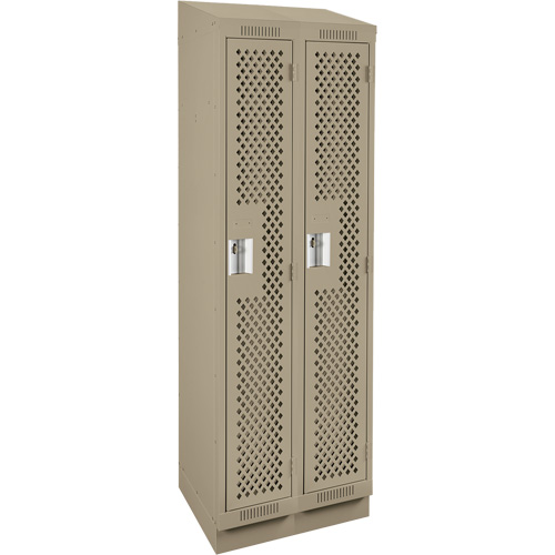Clean Line Lockers, Bank of 2, 24" x 15" x 82", Steel, Beige, Rivet (Assembled), Perforated Mukwa Safety Services