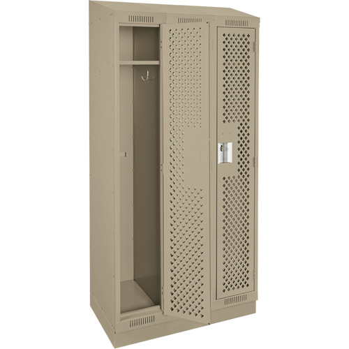 Clean Line Lockers, Bank of 3, 36" x 18" x 82", Steel, Beige, Rivet (Assembled), Perforated Mukwa Safety Services