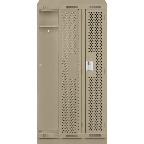 Clean Line Lockers, Bank of 3, 36" x 18" x 82", Steel, Beige, Rivet (Assembled), Perforated Mukwa Safety Services
