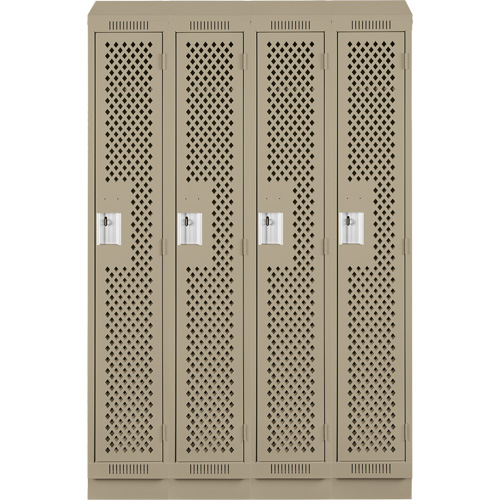 Clean Line Lockers, Bank of 4, 48" x 18" x 82", Steel, Beige, Rivet (Assembled), Perforated Mukwa Safety Services