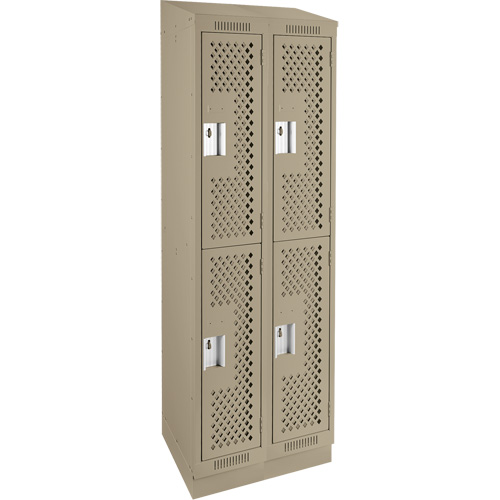 Clean Line Lockers, 2 -tier, Bank of 2, 24" x 18" x 82", Steel, Beige, Rivet (Assembled), Perforated Mukwa Safety Services