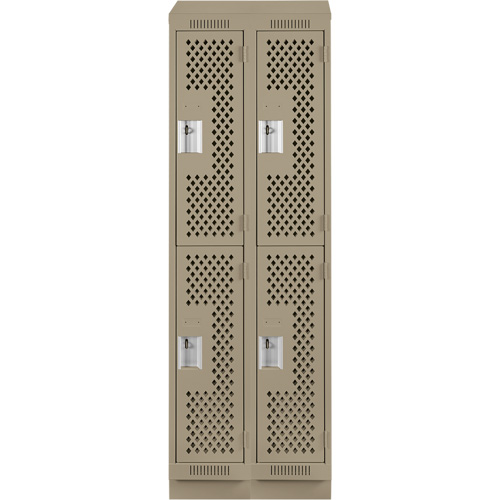 Clean Line Lockers, 2 -tier, Bank of 2, 24" x 18" x 82", Steel, Beige, Rivet (Assembled), Perforated Mukwa Safety Services