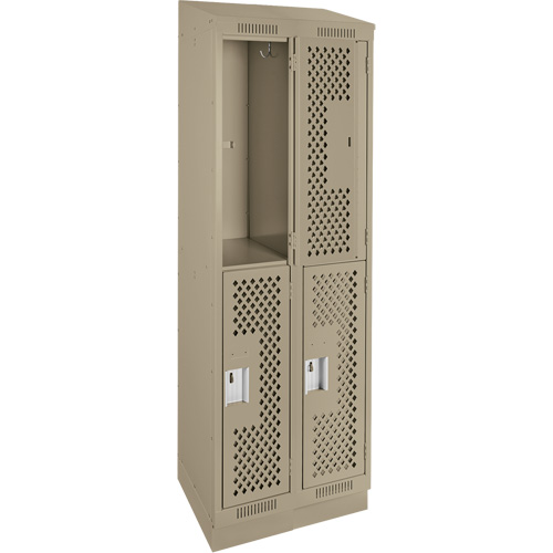 Clean Line Lockers, 2 -tier, Bank of 2, 24" x 18" x 82", Steel, Beige, Rivet (Assembled), Perforated Mukwa Safety Services