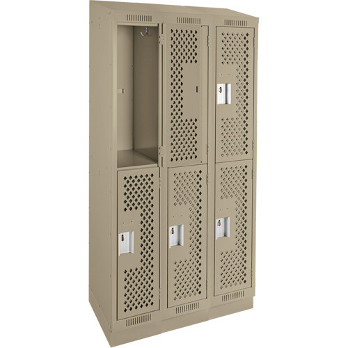 Clean Line Lockers, 2 -tier, Bank of 3, 36" x 18" x 82", Steel, Beige, Rivet (Assembled), Perforated Mukwa Safety Services