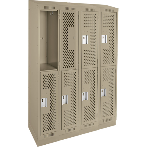 Clean Line Lockers, 2 -tier, Bank of 4, 48" x 18" x 82", Steel, Beige, Rivet (Assembled), Perforated Mukwa Safety Services