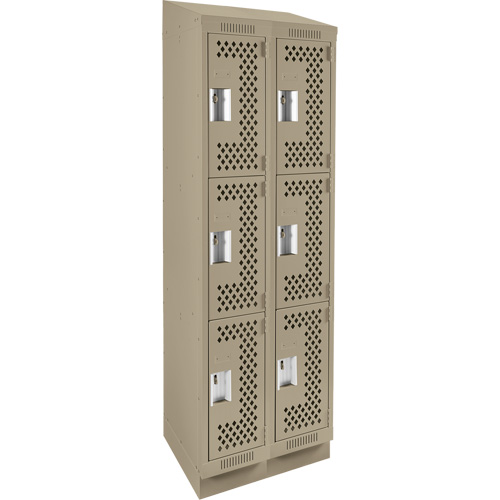 Clean Line Lockers, 3 -tier, Bank of 2, 24" x 15" x 82", Steel, Beige, Rivet (Assembled), Perforated Mukwa Safety Services