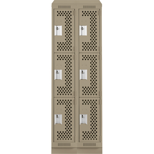Clean Line Lockers, 3 -tier, Bank of 2, 24" x 15" x 82", Steel, Beige, Rivet (Assembled), Perforated Mukwa Safety Services