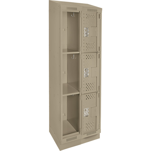 Clean Line Lockers, 3 -tier, Bank of 2, 24" x 15" x 82", Steel, Beige, Rivet (Assembled), Perforated Mukwa Safety Services