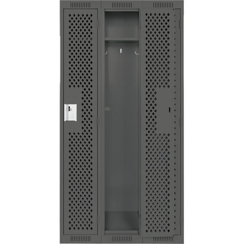 Clean Line Lockers, Bank of 3, 36" x 15" x 72", Steel, Charcoal, Rivet (Assembled), Perforated Mukwa Safety Services