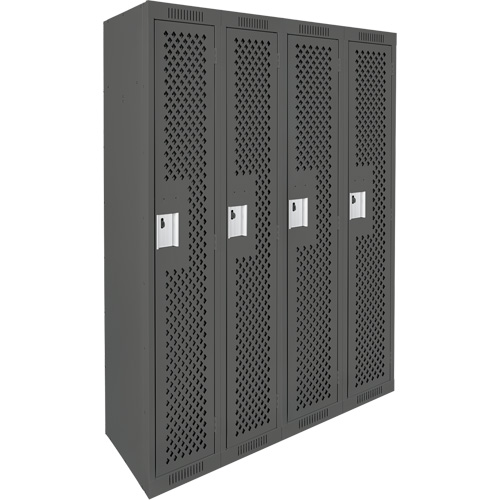 Clean Line Lockers, Bank of 4, 48" x 12" x 72", Steel, Charcoal, Rivet (Assembled), Perforated Mukwa Safety Services