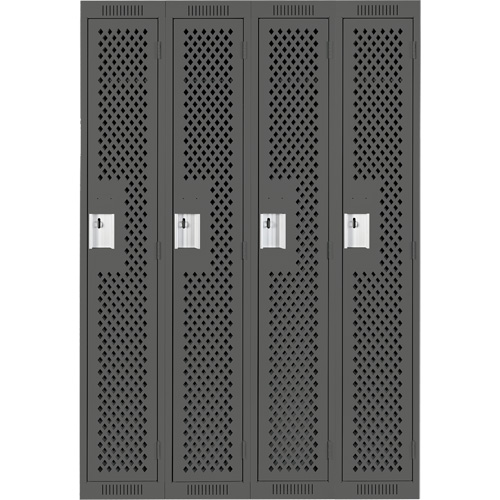 Clean Line Lockers, Bank of 4, 48" x 12" x 72", Steel, Charcoal, Rivet (Assembled), Perforated Mukwa Safety Services