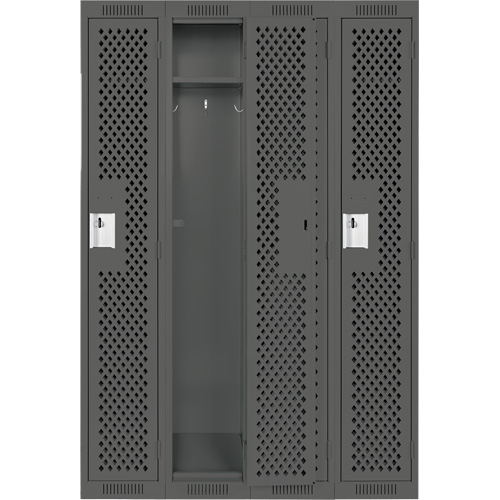 Clean Line Lockers, Bank of 4, 48" x 12" x 72", Steel, Charcoal, Rivet (Assembled), Perforated Mukwa Safety Services