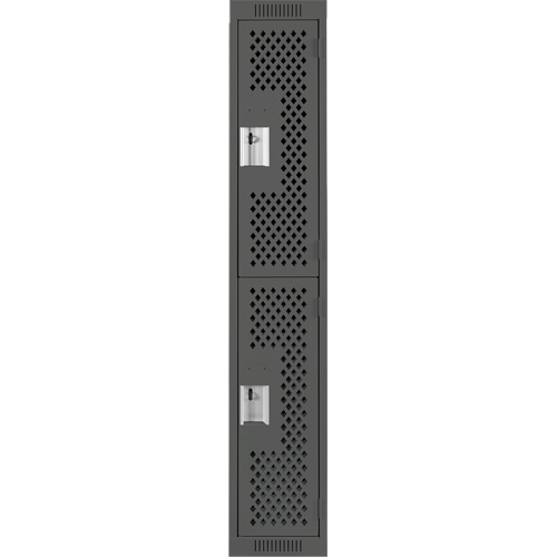 Clean Line Lockers, 2 -tier, 12" x 12" x 72", Steel, Charcoal, Rivet (Assembled), Perforated Mukwa Safety Services