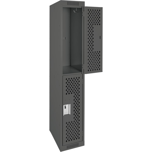 Clean Line Lockers, 2 -tier, 12" x 12" x 72", Steel, Charcoal, Rivet (Assembled), Perforated Mukwa Safety Services