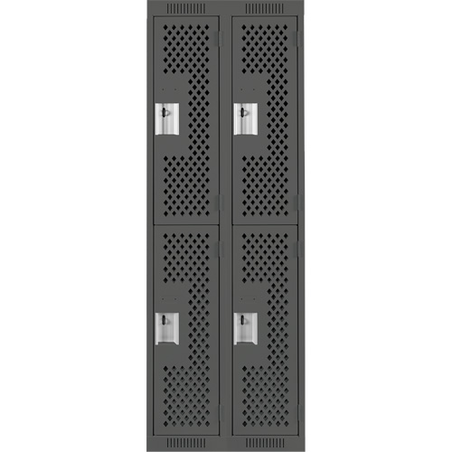 Casiers Clean Line, 2 niveaux, Bloc de 2, 24" x 15" x 72", Acier, Charbon, Rivet (assembl&eacute;), Perfor&eacute; Mukwa Safety Services