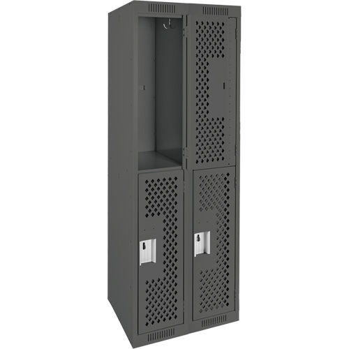 Casiers Clean Line, 2 niveaux, Bloc de 2, 24" x 15" x 72", Acier, Charbon, Rivet (assembl&eacute;), Perfor&eacute; Mukwa Safety Services