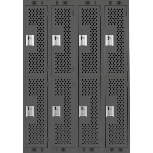 Casiers Clean Line, 2 niveaux, Bloc de 4, 48" x 15" x 72", Acier, Charbon, Rivet (assembl&eacute;), Perfor&eacute; Mukwa Safety Services