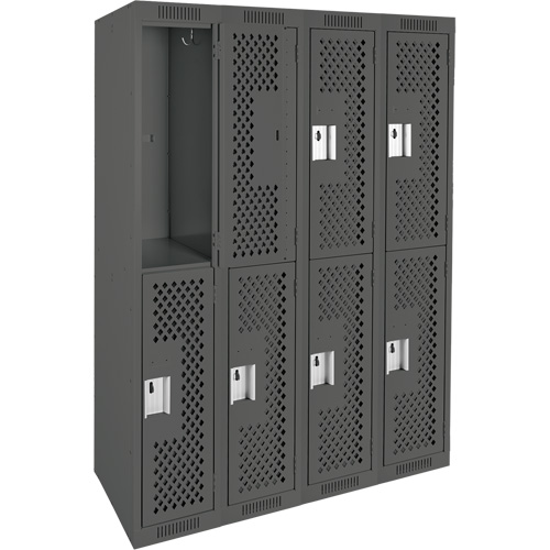 Casiers Clean Line, 2 niveaux, Bloc de 4, 48" x 15" x 72", Acier, Charbon, Rivet (assembl&eacute;), Perfor&eacute; Mukwa Safety Services