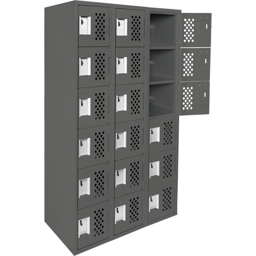 Assembled Lockerettes Clean Line Perforated Economy Lockers, 6 -tier, Bank of 3, 18" x 72" x 12", Steel Mukwa Safety Services