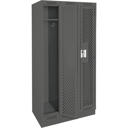 Clean Line Lockers, Bank of 3, 36" x 18" x 76", Steel, Charcoal, Rivet (Assembled), Perforated Mukwa Safety Services