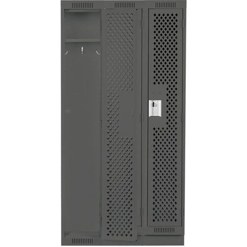 Clean Line Lockers, Bank of 3, 36" x 18" x 76", Steel, Charcoal, Rivet (Assembled), Perforated Mukwa Safety Services