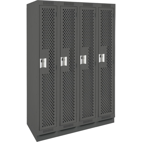 Clean Line Lockers, Bank of 4, 48" x 18" x 76", Steel, Charcoal, Rivet (Assembled), Perforated Mukwa Safety Services