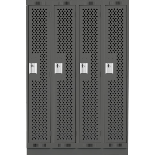 Clean Line Lockers, Bank of 4, 48" x 18" x 76", Steel, Charcoal, Rivet (Assembled), Perforated Mukwa Safety Services