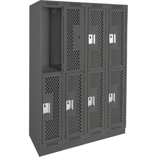 Clean Line Lockers, 2 -tier, Bank of 4, 48" x 15" x 76", Steel, Charcoal, Rivet (Assembled), Perforated Mukwa Safety Services