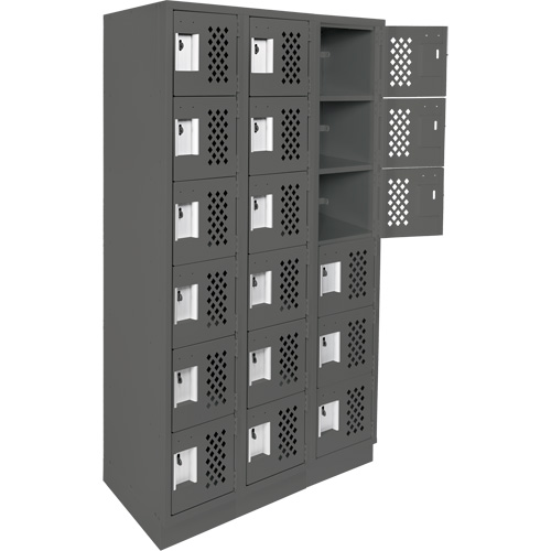 Clean-Line Perforated Lockerette, 6 -tier, Bank of 3, 12" x 72" x 12", Steel Mukwa Safety Services