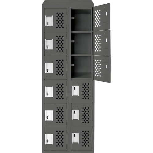 Clean-Line Perforated Lockerette, 6 -tier, Bank of 2, 15" x 72" x 12", Steel Mukwa Safety Services