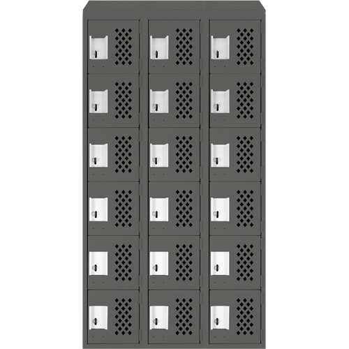 Clean-Line Perforated Lockerette, 6 -tier, Bank of 3, 15" x 72" x 12", Steel Mukwa Safety Services
