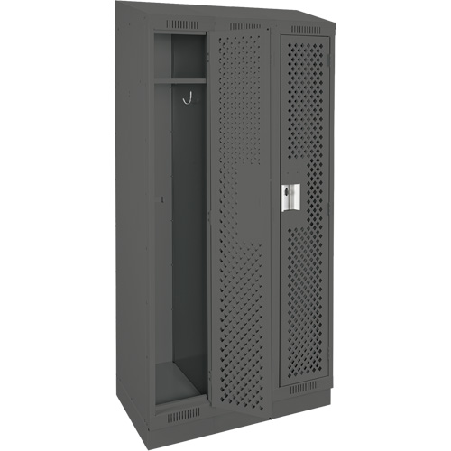 Clean Line Lockers, Bank of 3, 36" x 18" x 82", Steel, Charcoal, Rivet (Assembled), Perforated Mukwa Safety Services