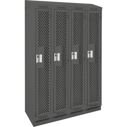 Clean Line Lockers, Bank of 4, 48" x 18" x 82", Steel, Charcoal, Rivet (Assembled), Perforated Mukwa Safety Services