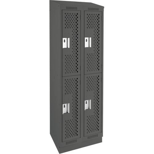 Casiers Clean Line, 2 niveaux, Bloc de 2, 24" x 18" x 82", Acier, Charbon, Rivet (assembl&eacute;), Perfor&eacute; Mukwa Safety Services