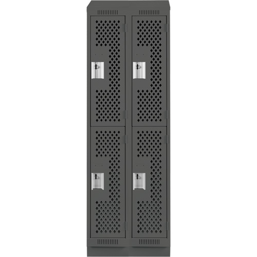 Casiers Clean Line, 2 niveaux, Bloc de 2, 24" x 18" x 82", Acier, Charbon, Rivet (assembl&eacute;), Perfor&eacute; Mukwa Safety Services
