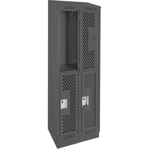 Casiers Clean Line, 2 niveaux, Bloc de 2, 24" x 18" x 82", Acier, Charbon, Rivet (assembl&eacute;), Perfor&eacute; Mukwa Safety Services