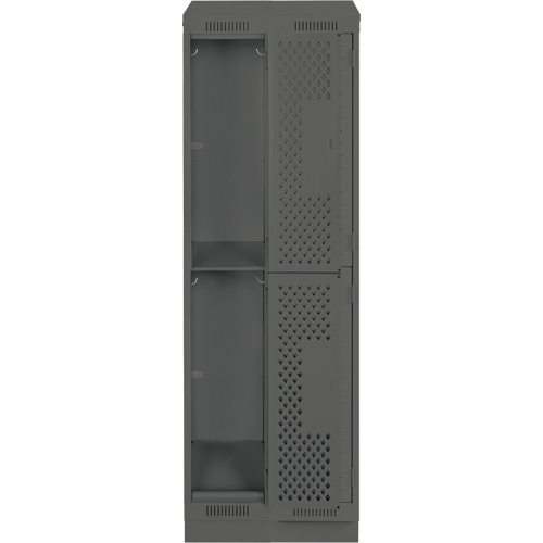 Casiers Clean Line, 2 niveaux, Bloc de 2, 24" x 18" x 82", Acier, Charbon, Rivet (assembl&eacute;), Perfor&eacute; Mukwa Safety Services